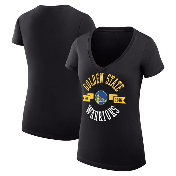 Women's G-III 4Her by Carl Banks Black Golden State Warriors Super-Slim Fit Lightweight Large City Logo V-Neck T-Shirt