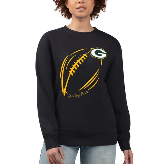 Women's G-III 4Her by Carl Banks Black Green Bay Packers Football Logo Graphic Fleece Tri-Blend Pullover Sweatshirt