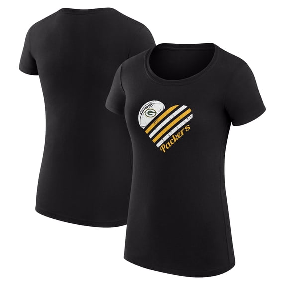 Women's G-III 4Her by Carl Banks Black Green Bay Packers Heart Graphic Fitted T-Shirt