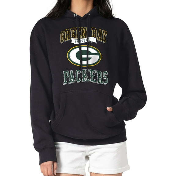 Women's G-III 4Her by Carl Banks Black Green Bay Packers Team Logo Graphic Fleece Tri-Blend Pullover Hoodie