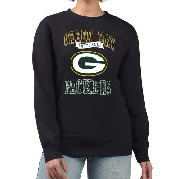Women's G-III 4Her by Carl Banks Black Green Bay Packers Team Logo Graphic Tri-Blend Pullover Sweatshirt