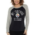 thumbnail image 1 of Women's G-III 4Her by Carl Banks Black/Heather Gray Pittsburgh Steelers Waffle Knit Raglan Long Sleeve T-Shirt, 1 of 1