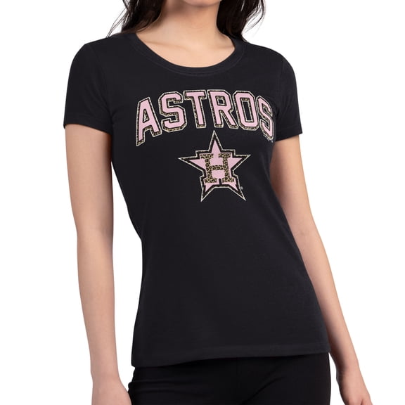 Women's G-III 4Her by Carl Banks Black Houston Astros Pink Leopard Super-Slim Lightweight T-Shirt