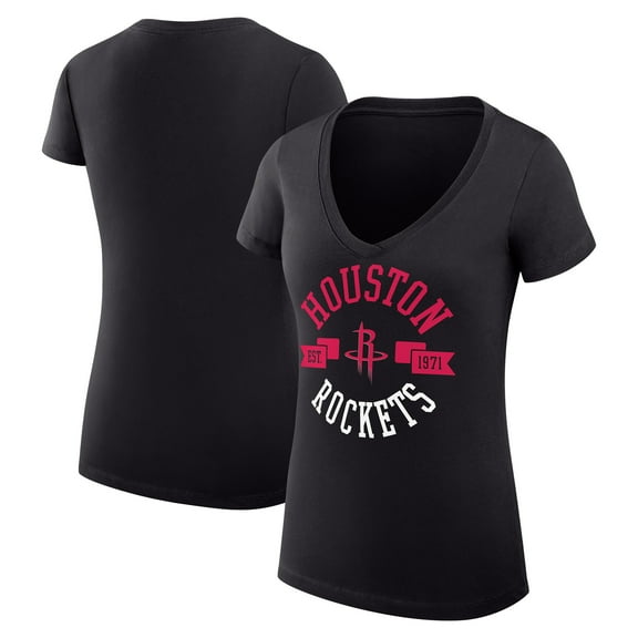 Women's G-III 4Her by Carl Banks Black Houston Rockets Super-Slim Fit Lightweight Large City Logo V-Neck T-Shirt