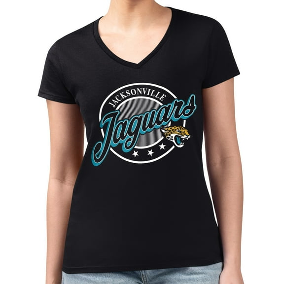 Women's G-III 4Her by Carl Banks  Black Jacksonville Jaguars Super-Slim Fit Lightweight Pinstripe Circle V-Neck T-Shirt