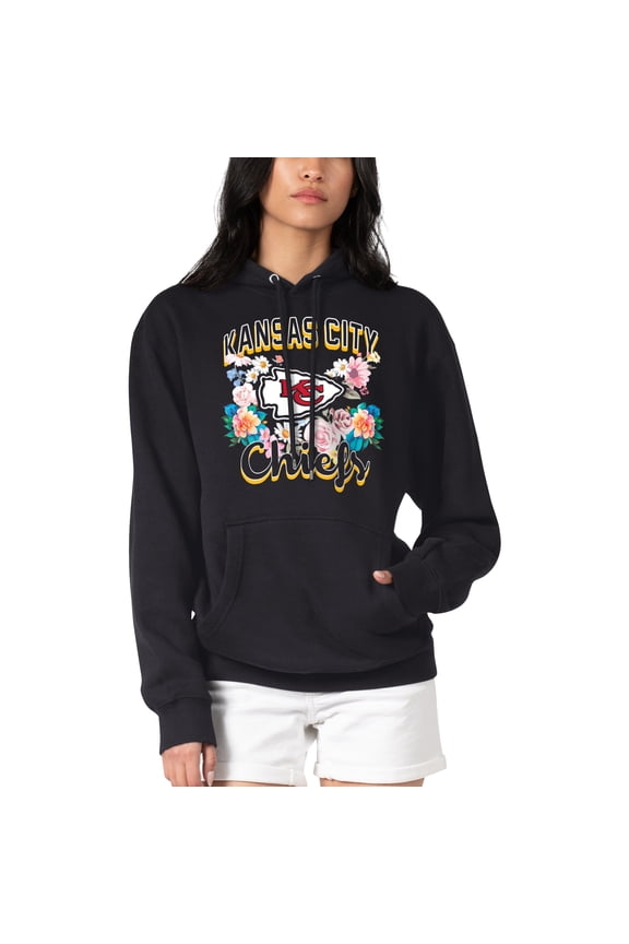 Women's G-III 4Her by Carl Banks Black Kansas City Chiefs Flowers Team Logo Graphic Fleece Pullover Hoodie