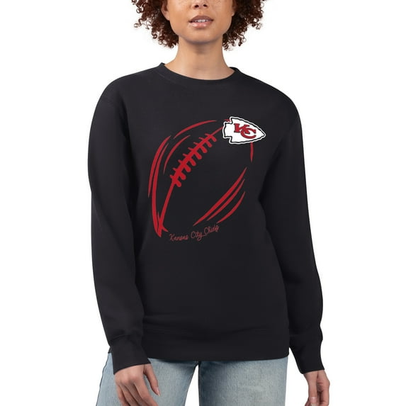 Women's G-III 4Her by Carl Banks Black Kansas City Chiefs Football Logo Graphic Fleece Tri-Blend Pullover Sweatshirt