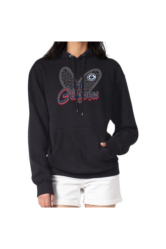 Women's G-III 4Her by Carl Banks Black LA Clippers Leopard Heart Graphic Fleece Pullover Hoodie