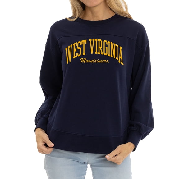 Women's  Navy West Virginia Mountaineers Yvette Pullover Sweatshirt