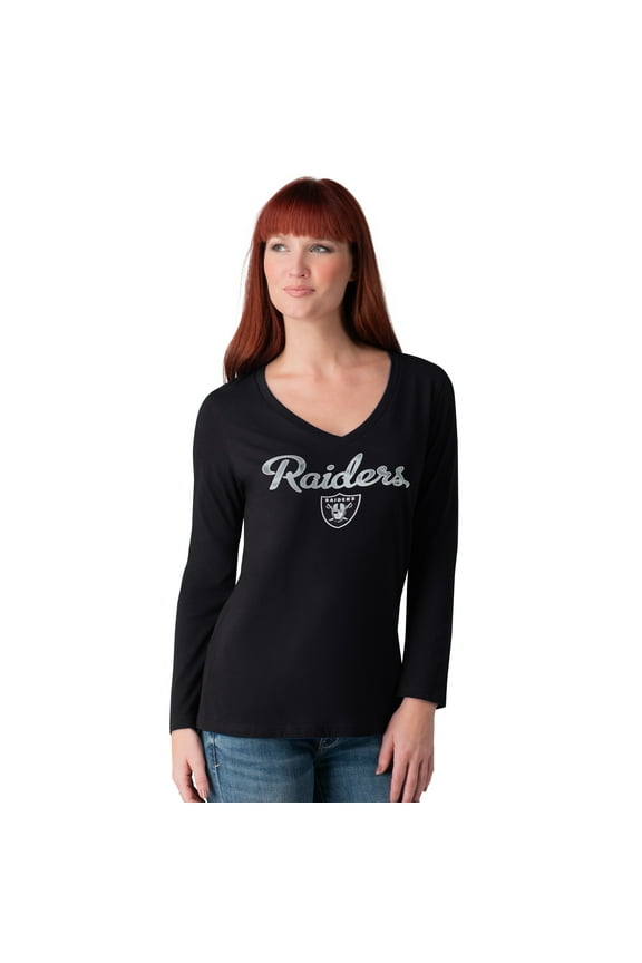Women's G-III 4Her by Carl Banks Black Las Vegas Raiders Post Season Long Sleeve V-Neck T-Shirt
