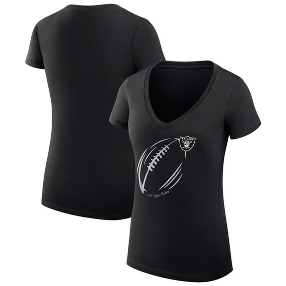 Women's G-III 4Her by Carl Banks Black Las Vegas Raiders Super-Slim Fit Lightweight Subtle Football V-Neck T-Shirt
