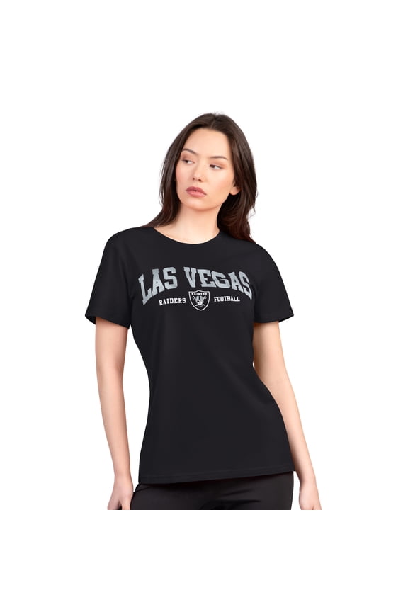 Women's G-III 4Her by Carl Banks Black Las Vegas Raiders Super-Slim Lightweight Winning Crew T-Shirt