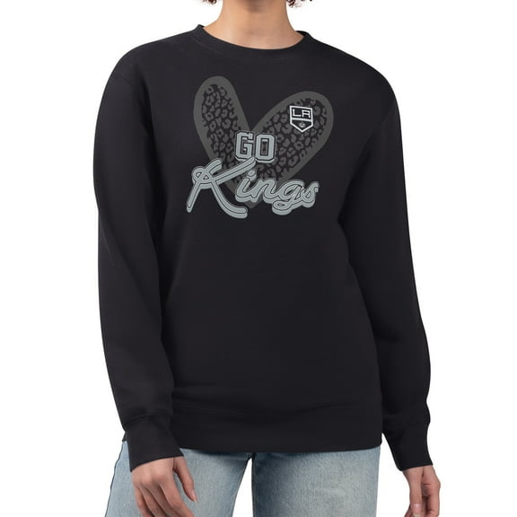 Women's G-III 4Her by Carl Banks Black Los Angeles Kings Animal Print Heart Fleece Pullover Sweatshirt