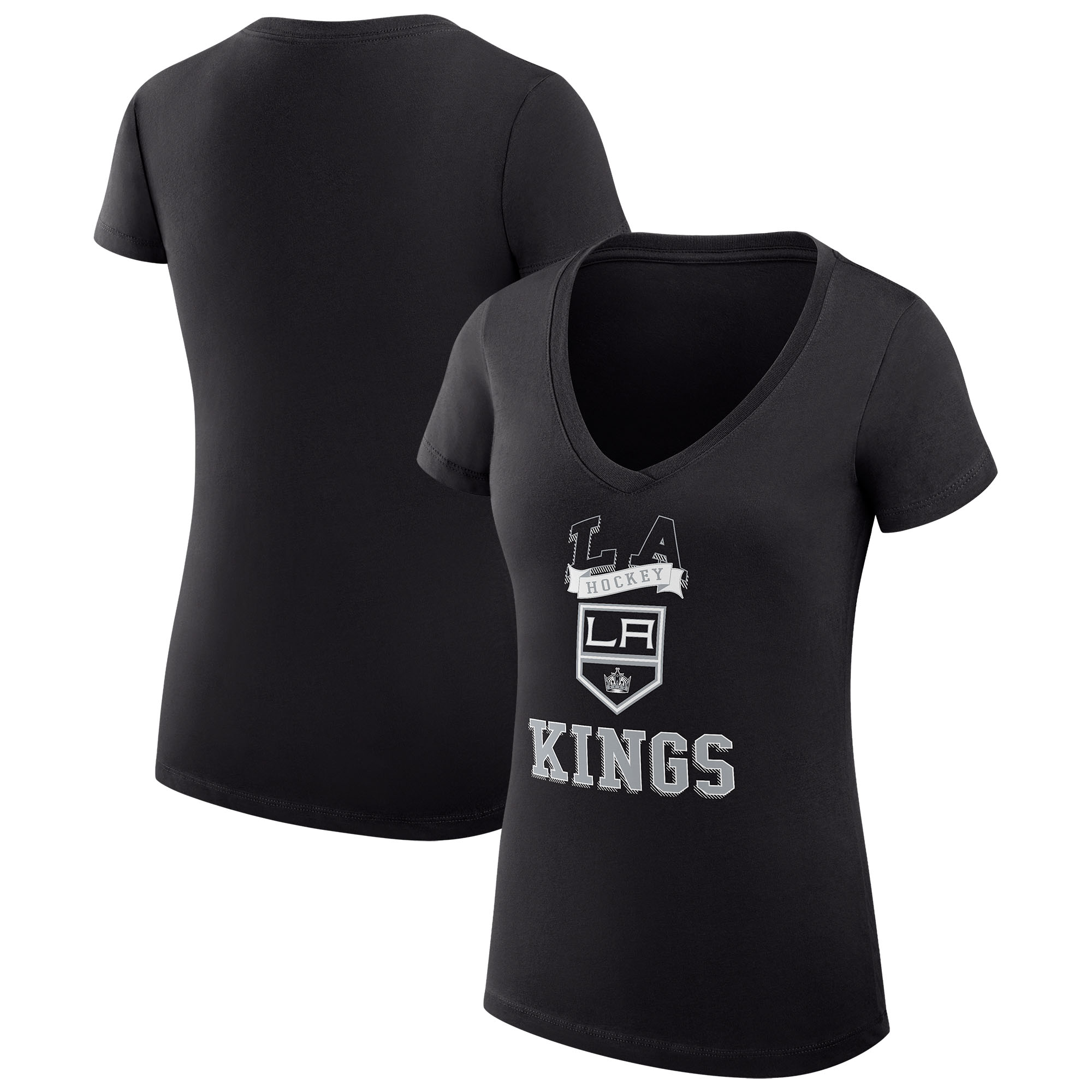Women's G-III 4Her by Carl Banks Black Los Angeles Kings Team Logo Graphic V-Neck Fitted T-Shirt