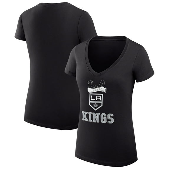 Women's G-III 4Her by Carl Banks Black Los Angeles Kings Super-Slim Fit Lightweight Team Logo Graphic V-Neck T-Shirt