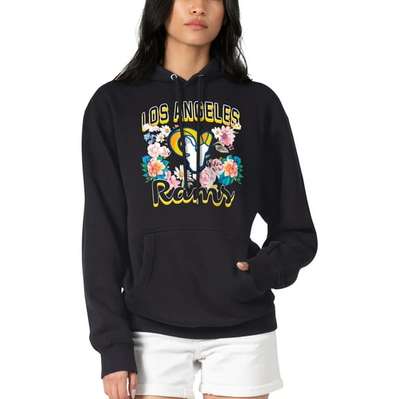 Women's G-III 4Her by Carl Banks Black Los Angeles Rams Flowers Team Logo Graphic Fleece Pullover Hoodie