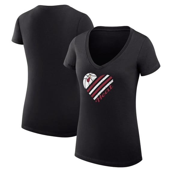 Women's G-III 4Her by Carl Banks Black Miami Heat Heart V-Neck T-Shirt
