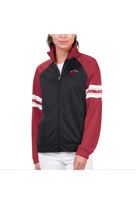 Women's G-III 4Her by Carl Banks Black Miami Heat Main Player Raglan Rhinestone Full-Zip Track Jacket