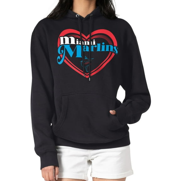 Women's G-III 4Her by Carl Banks Black Miami Marlins Double Heart Fleece Pullover Hoodie