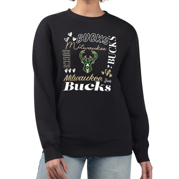 Women's G-III 4Her by Carl Banks Black Milwaukee Bucks Collage Team Graphic Fleece Pullover Sweatshirt