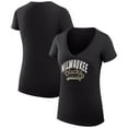 thumbnail image 1 of Women's G-III 4Her by Carl Banks Black Milwaukee Bucks Filigree Logo V-Neck Fitted T-Shirt, 1 of 3