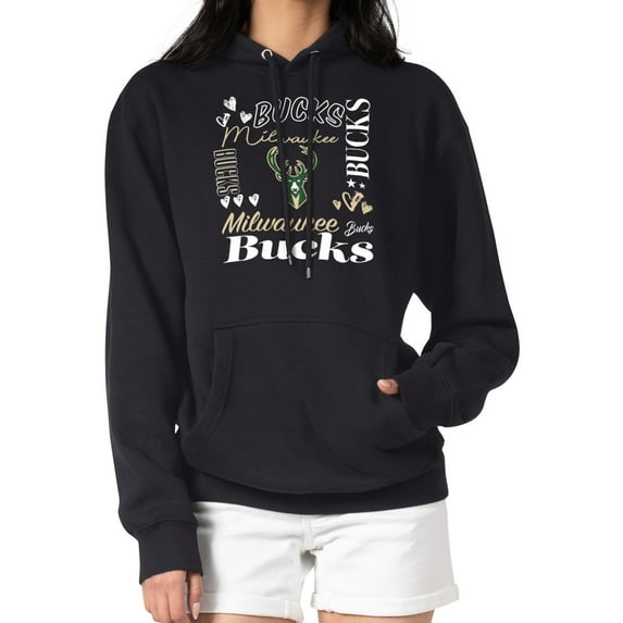 Women's G-III 4Her by Carl Banks Black Milwaukee Bucks Team Collage Graphic Fleece Pullover Hoodie