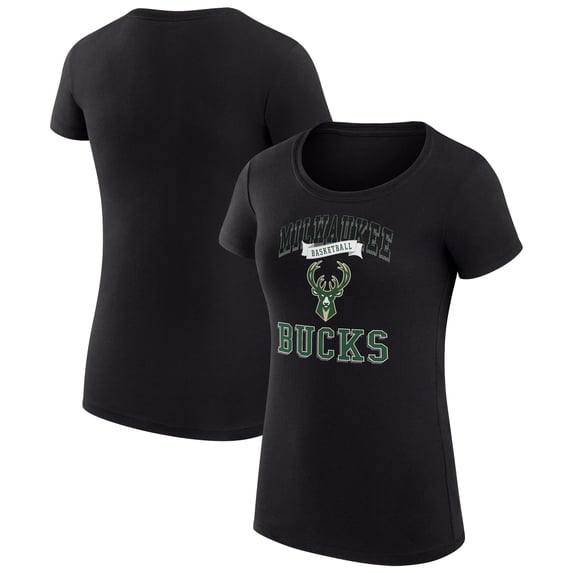 Women's G-III 4Her by Carl Banks Black Milwaukee Bucks Super-Slim Fit Lightweight Team Logo T-Shirt