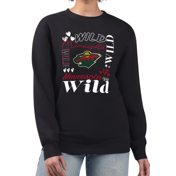 Women's G-III 4Her by Carl Banks Black Minnesota Wild Collage Graphic Fleece Long Sleeve Pullover Sweatshirt