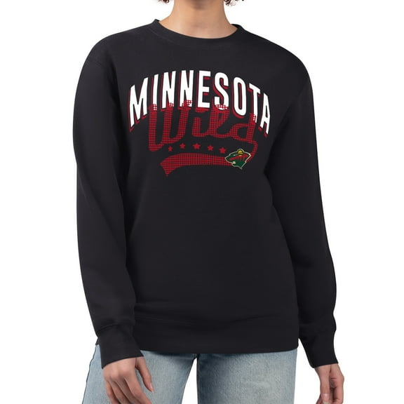 Women's G-III 4Her by Carl Banks  Black Minnesota Wild Filigree Team Graphic Fleece Pullover Sweatshirt