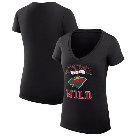 Women's G-III 4Her by Carl Banks Black Minnesota Wild Super-Slim Fit Lightweight Team Logo Graphic V-Neck T-Shirt