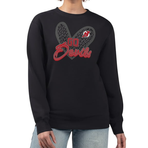 Women's G-III 4Her by Carl Banks Black New Jersey Devils Animal Print Heart Fleece Pullover Sweatshirt