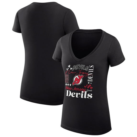 Women's G-III 4Her by Carl Banks Black New Jersey Devils Super-Slim Fit Lightweight Collage Team Graphic T-Shirt