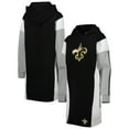 thumbnail image 1 of Women's G-III 4Her by Carl Banks Black New Orleans Saints Bootleg Long Sleeve Hoodie T-Shirt Dress, 1 of 3