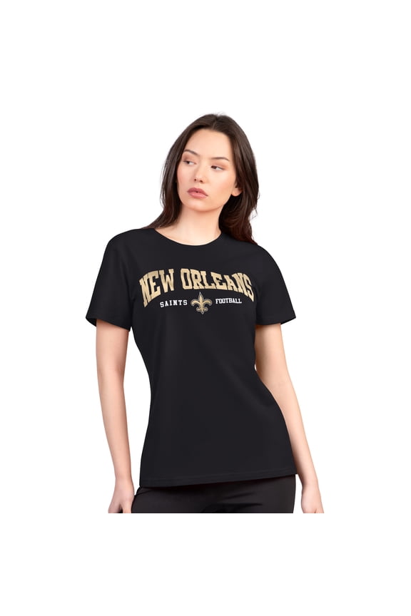 Women's G-III 4Her by Carl Banks Black New Orleans Saints Super-Slim Lightweight Winning Crew T-Shirt
