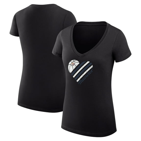Women's G-III 4Her by Carl Banks Black Oklahoma City Thunder Super-Slim Fit Lightweight Heart V-Neck T-Shirt