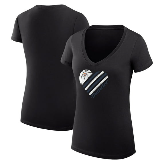 Women's G-III 4Her by Carl Banks Black Oklahoma City Thunder Super-Slim Fit Lightweight Heart V-Neck T-Shirt