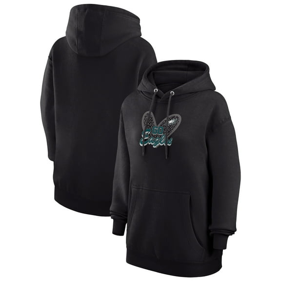 Women's G-III 4Her by Carl Banks Black Philadelphia Eagles Animal Print Heart Team Graphic Fleece Tri-Blend Pullover