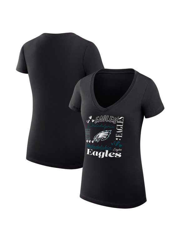 Women's G-III 4Her by Carl Banks Black Philadelphia Eagles Super-Slim Fit Lightweight Collage Team V-Neck T-Shirt