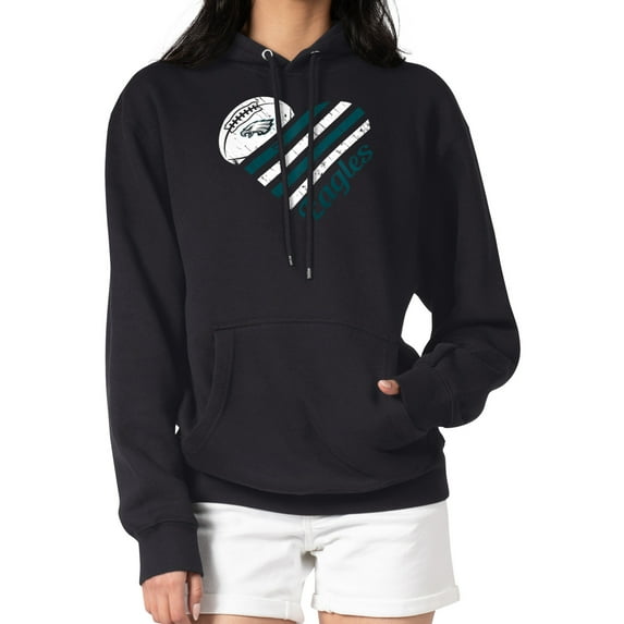 Women's G-III 4Her by Carl Banks Black Philadelphia Eagles Heart Graphic Fleece Pullover Hoodie