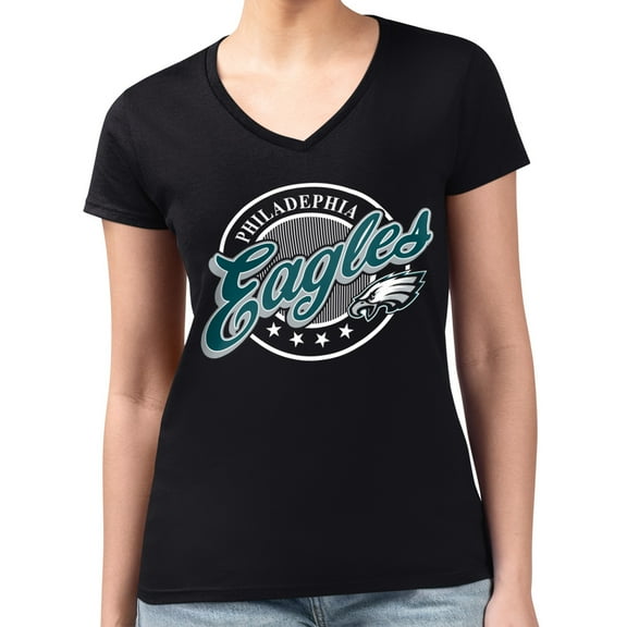 Women's G-III 4Her by Carl Banks  Black Philadelphia Eagles Super-Slim Fit Lightweight Pinstripe Circle V-Neck T-Shirt