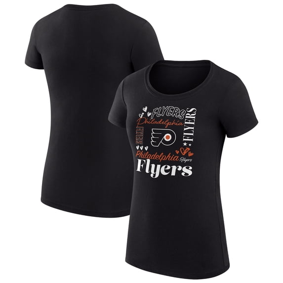 Women's G-III 4Her by Carl Banks Black Philadelphia Flyers Super-Slim Fit Lightweight Collage Team Graphic T-Shirt