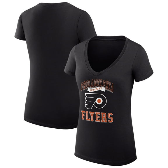 Women's G-III 4Her by Carl Banks Black Philadelphia Flyers Super-Slim Fit Lightweight Team Logo Graphic V-Neck T-Shirt