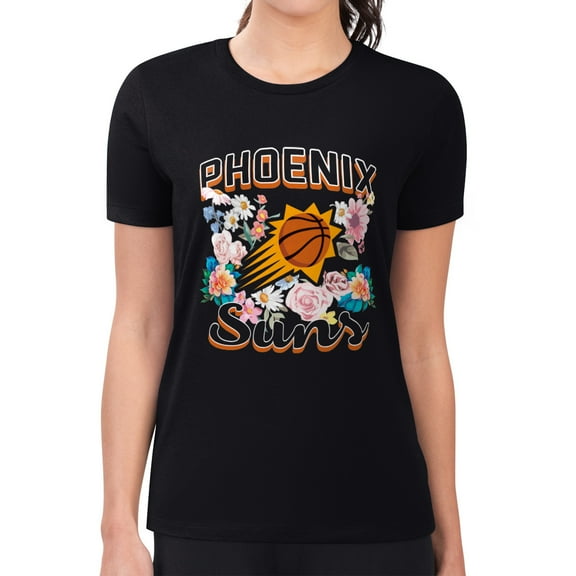 Women's G-III 4Her by Carl Banks Black Phoenix Suns Super-Slim Fit Lightweight Flowers Team Logo Graphic T-Shirt