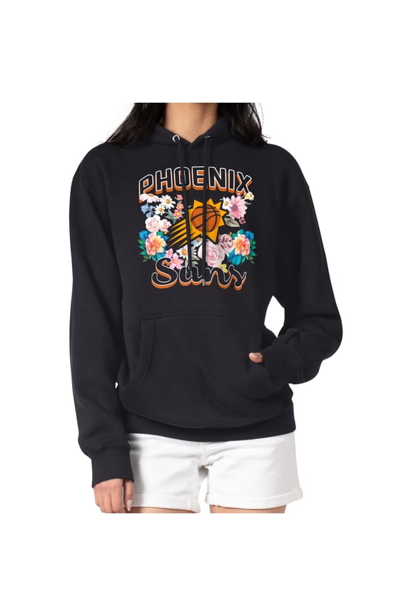 Women's G-III 4Her by Carl Banks Black Phoenix Suns Flowers Team Logo Graphic Fleece Pullover Hoodie