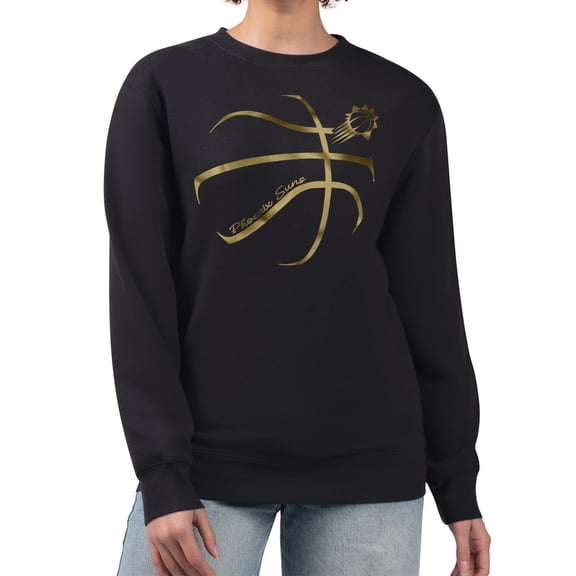 Women's G-III 4Her by Carl Banks Black Phoenix Suns Metallic Print Basketball Sketch Fleece Sweatshirt