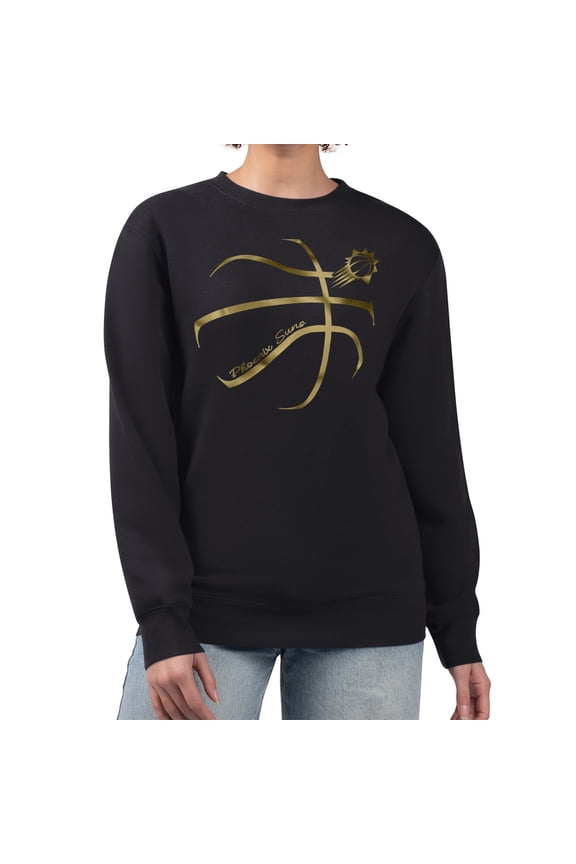 Women's G-III 4Her by Carl Banks Black Phoenix Suns Metallic Print Basketball Sketch Fleece Sweatshirt