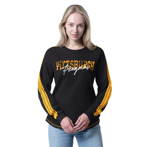 Women's G-III 4Her by Carl Banks Black Pittsburgh Penguins Advantage Thermal Long-Sleeve Tri-Blend T-Shirt