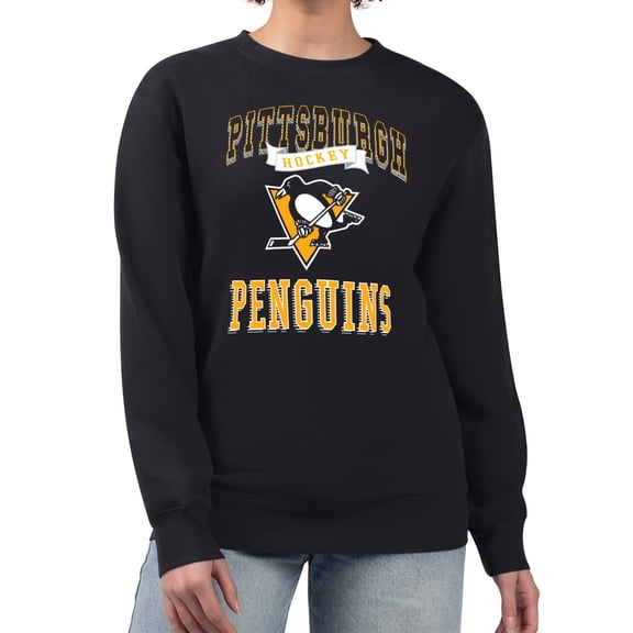Women's G-III 4Her by Carl Banks Black Pittsburgh Penguins Team Logo Tri-Blend Fleece Pullover Sweatshirt