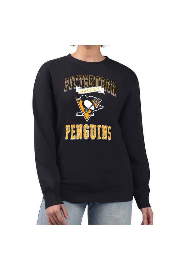 Women's G-III 4Her by Carl Banks Black Pittsburgh Penguins Team Logo Tri-Blend Fleece Pullover Sweatshirt