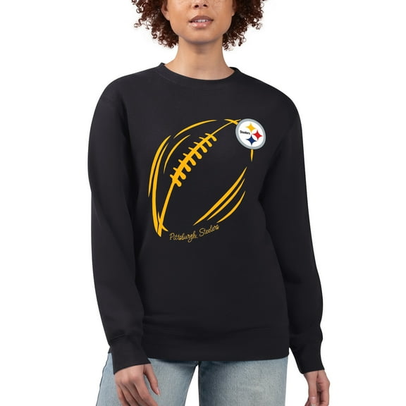 Women's G-III 4Her by Carl Banks Black Pittsburgh Steelers Football Logo Graphic Fleece Tri-Blend Pullover Sweatshirt